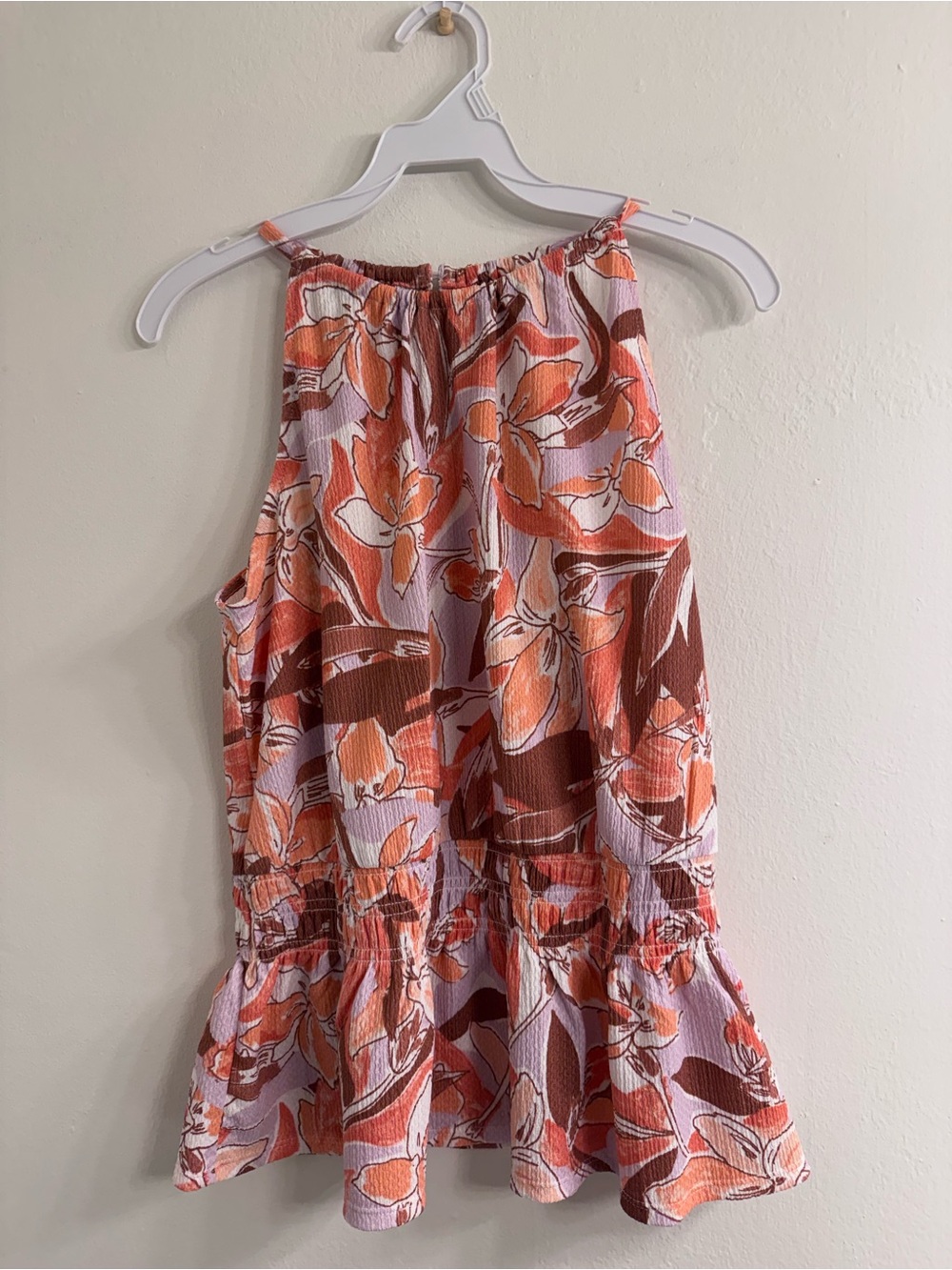 Nine West Floral Hight neck Peplum Top in Orange, Brown, White